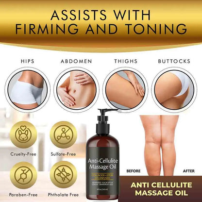 Revitalize Your Skin with Our 240ml Anti-Cellulite Massage Oil - Infused with Collagen and Stem Cells for Firm, Smooth, and Youthful Skin
